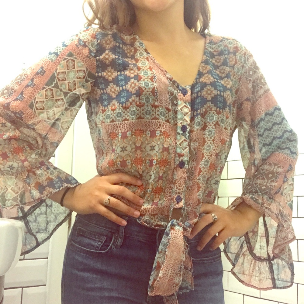 Cropped Peasant-Style Blouse